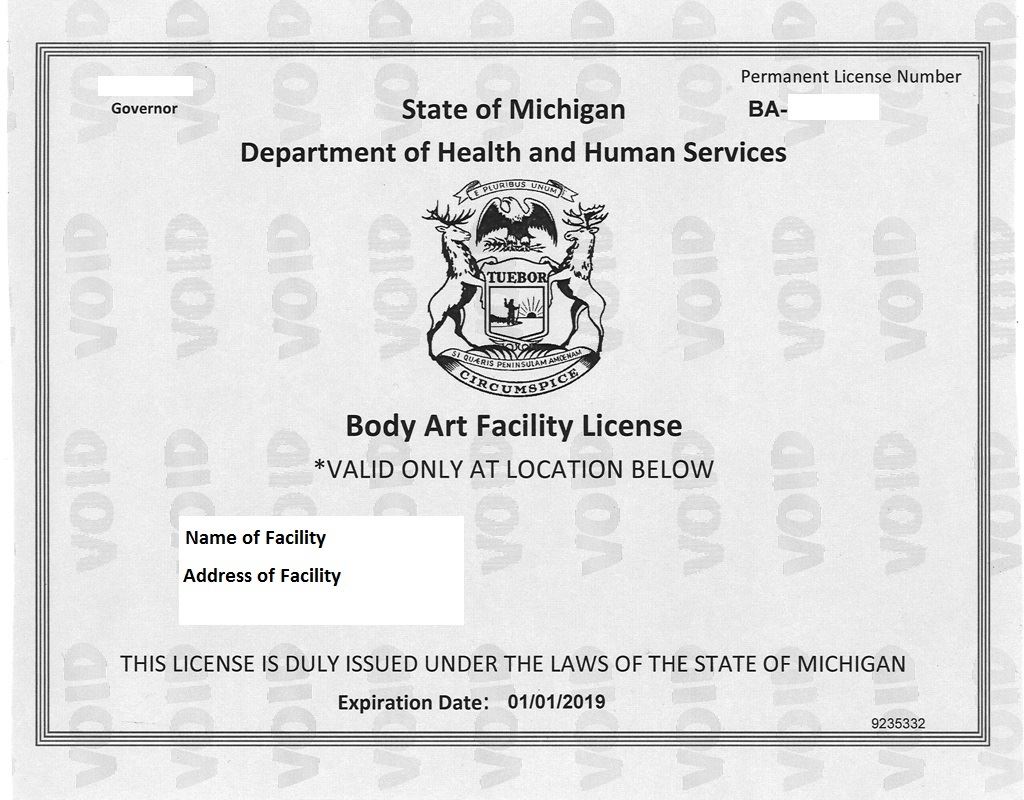 Body art license - state of MI