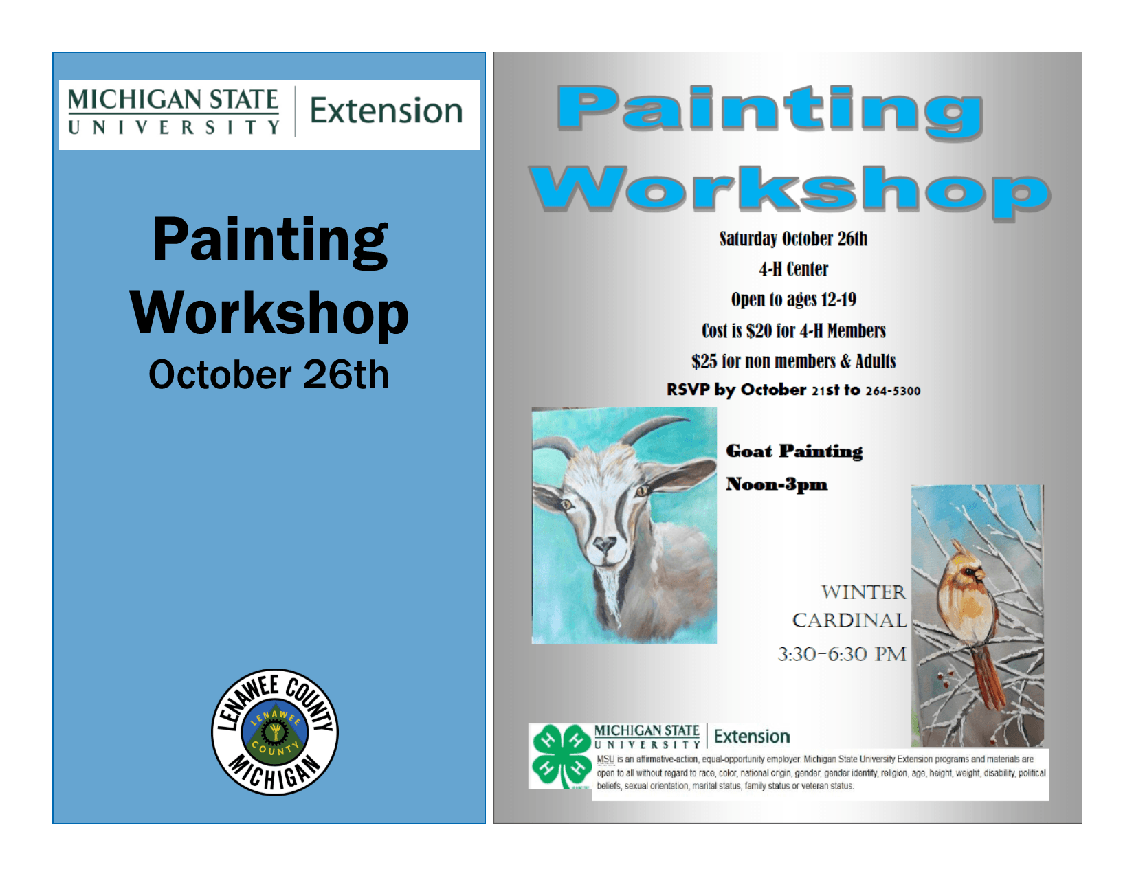 Painting workshop info with painting of goat