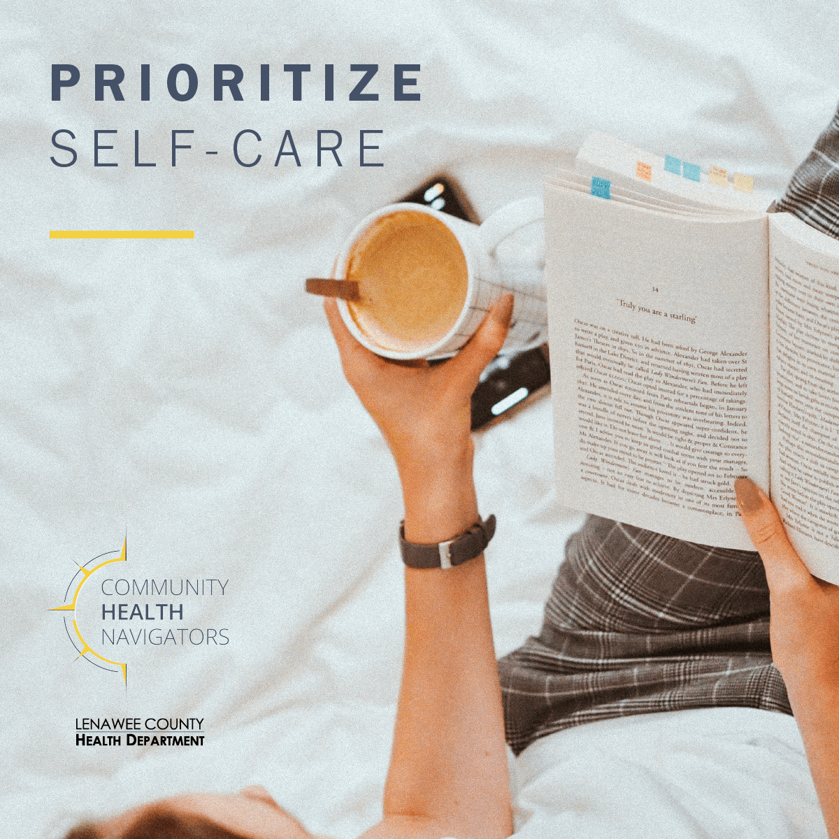 someone relaxing and reading a book while enjoying a beverage - says 