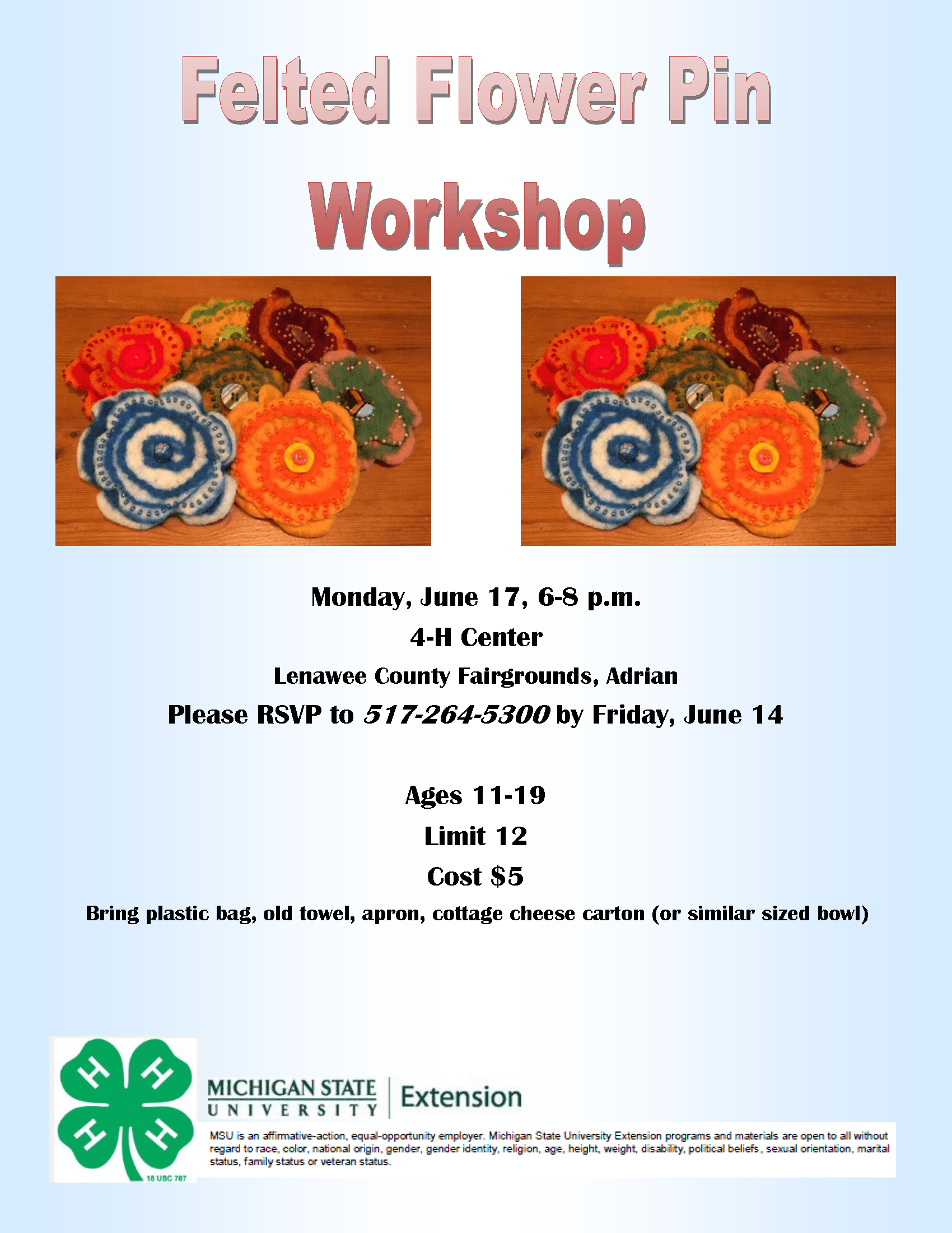 Felted Flower Pin Workshop