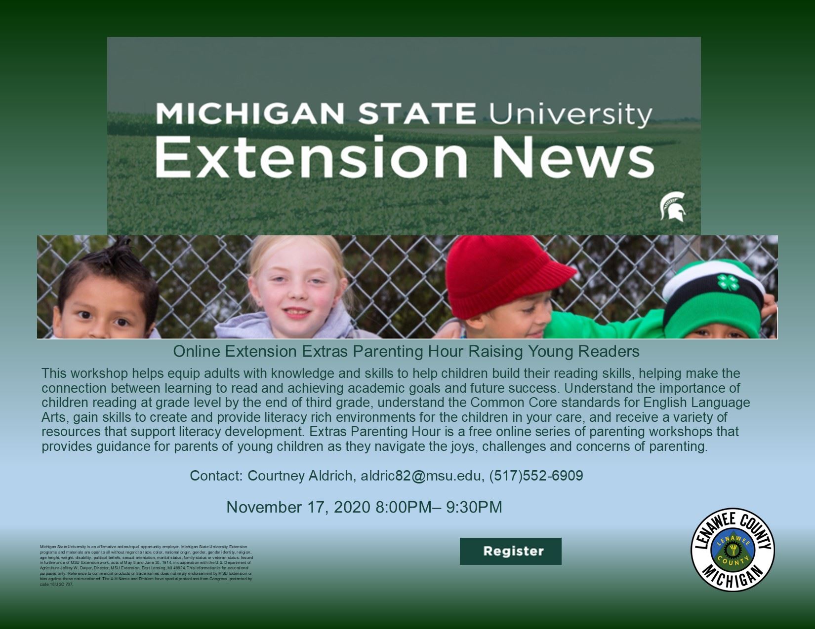 MSU  Extension Newsflash-Raising Young Readers Workshop